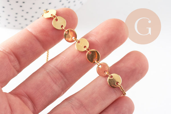 Bracelet pastilles acier doré 14k, acier chirurgical, sans nickel, 20cm, x1 (G0563)