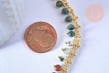 Bracelet perle agate naturelle réglable laiton doré 14k 18cm, x1 (G5803)