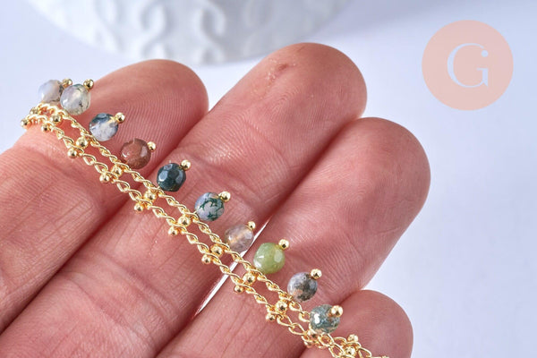 Bracelet perle agate naturelle réglable laiton doré 14k 18cm, x1 (G5803)