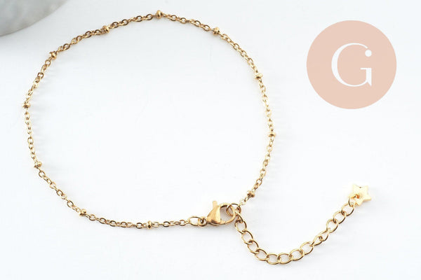 Bracelet réglable chaine satellite acier 304 doré inoxydable 18.5cm, x1 (G9595)