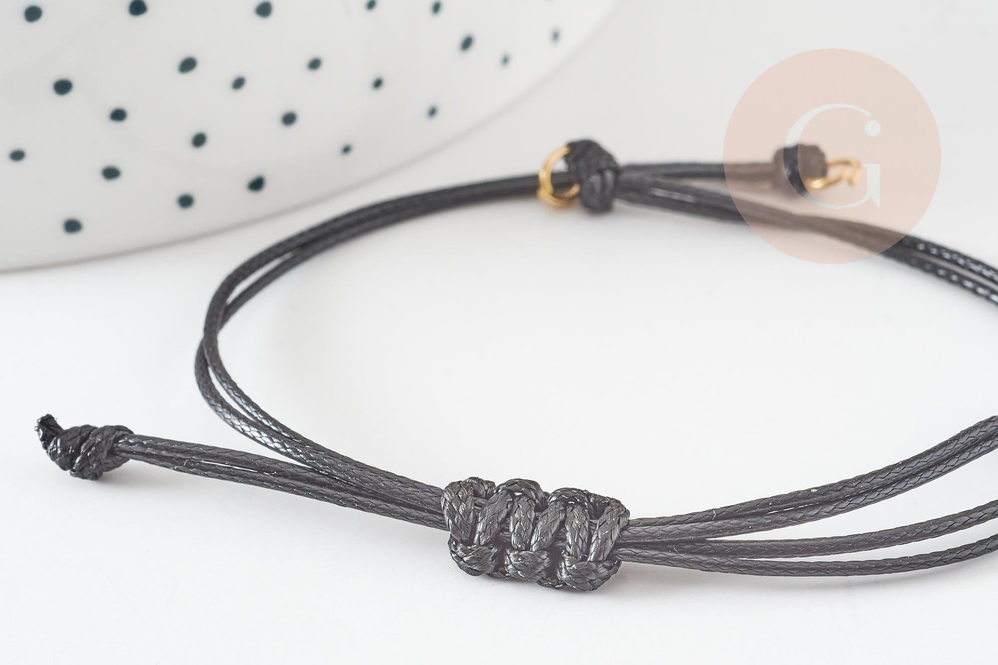 Bracelet réglable cordon ciré noir or acier 304 inoxydable 13-14cm, x1 (G9267)