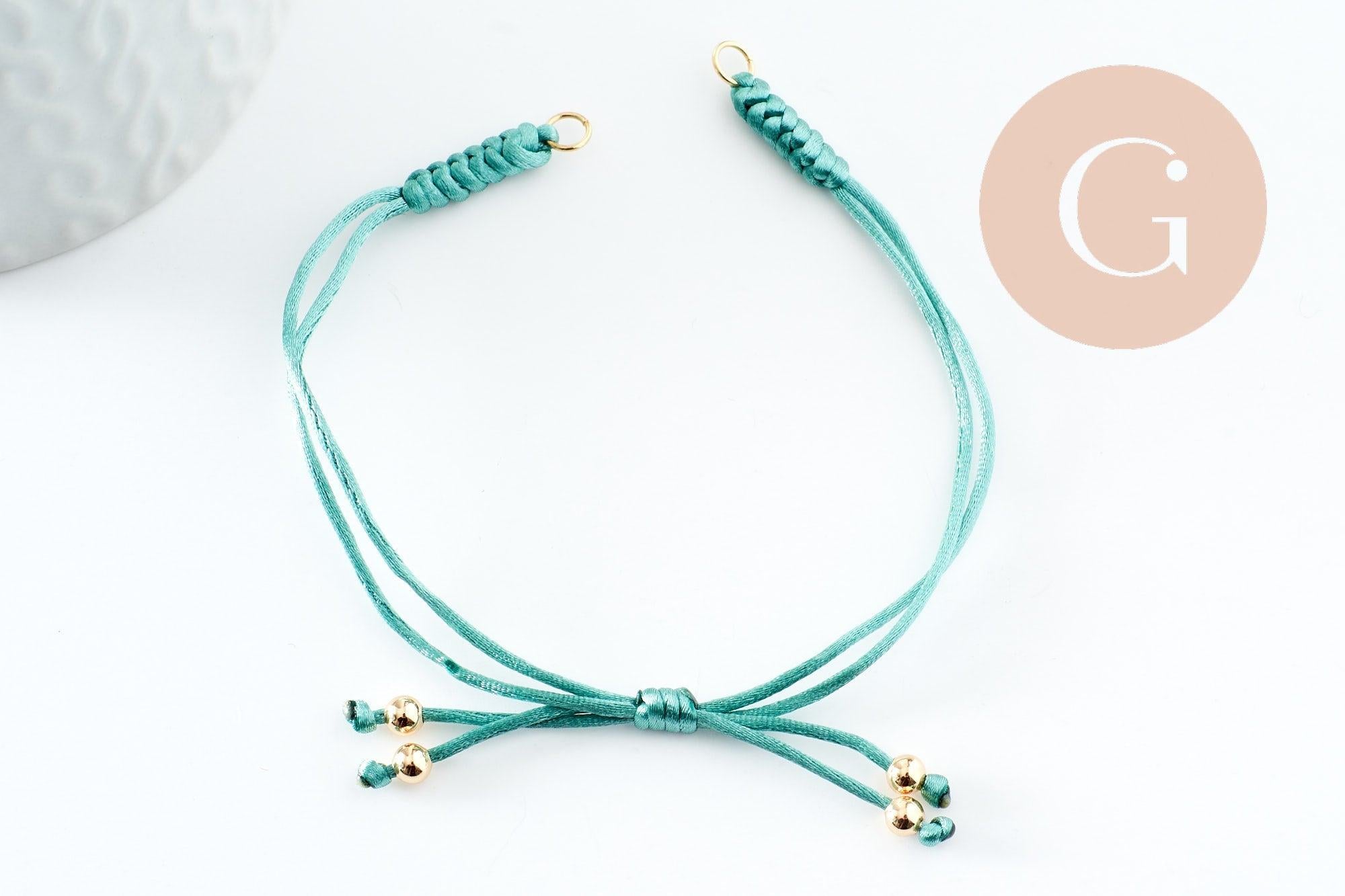 Bracelet réglable cordon polyester laiton & acier 304 doré 18K 24.5cm, x1 (G9575)