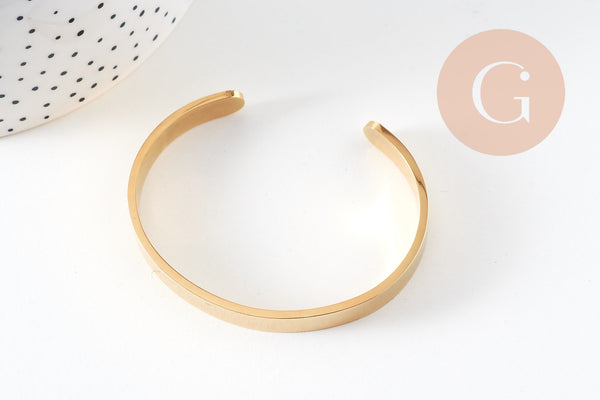 Bracelet réglable jonc lisse acier 304 inoxydable doré 50x63mm, x1 (G4912)