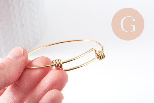 Bracelet réglable jonc lisse acier 304 inoxydable doré 63-65mm, x1 (G2915)