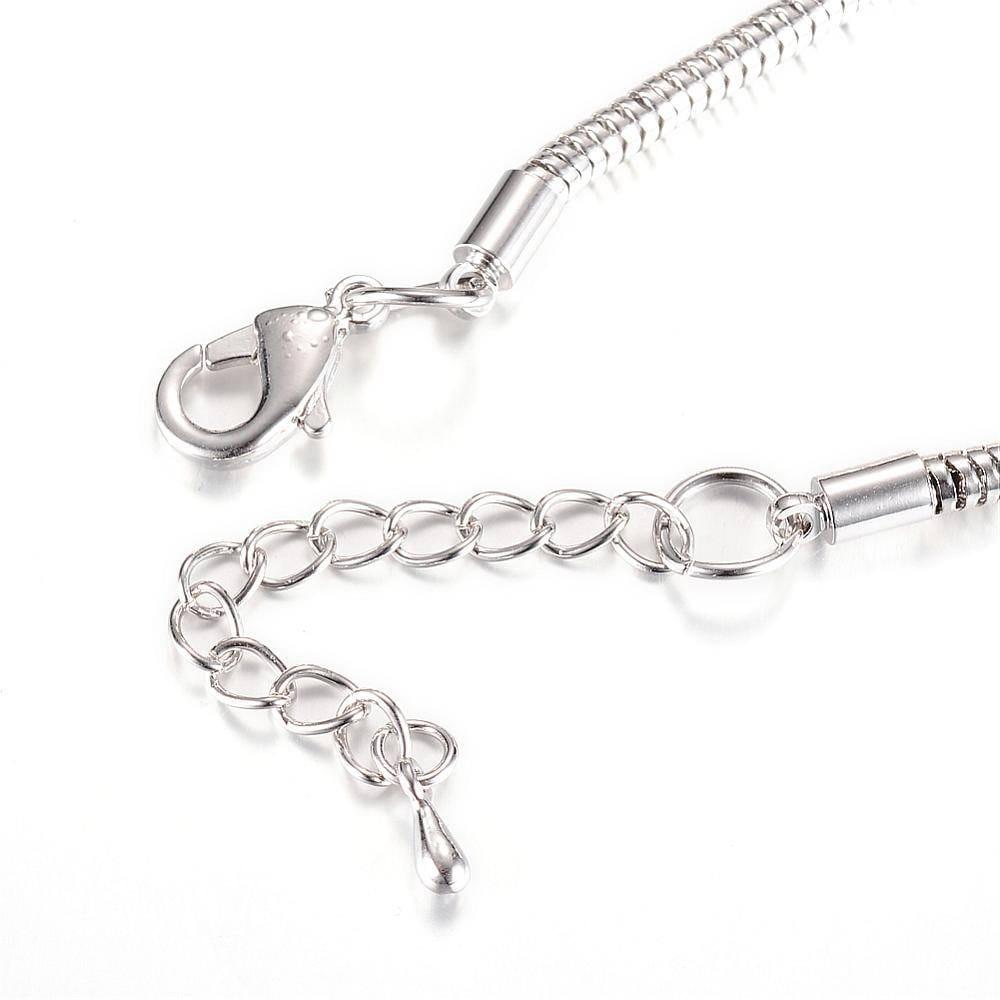 Bracelet serpent platine type Pandora complet AVEC ExTENSION 18cm, x1 (G2382)