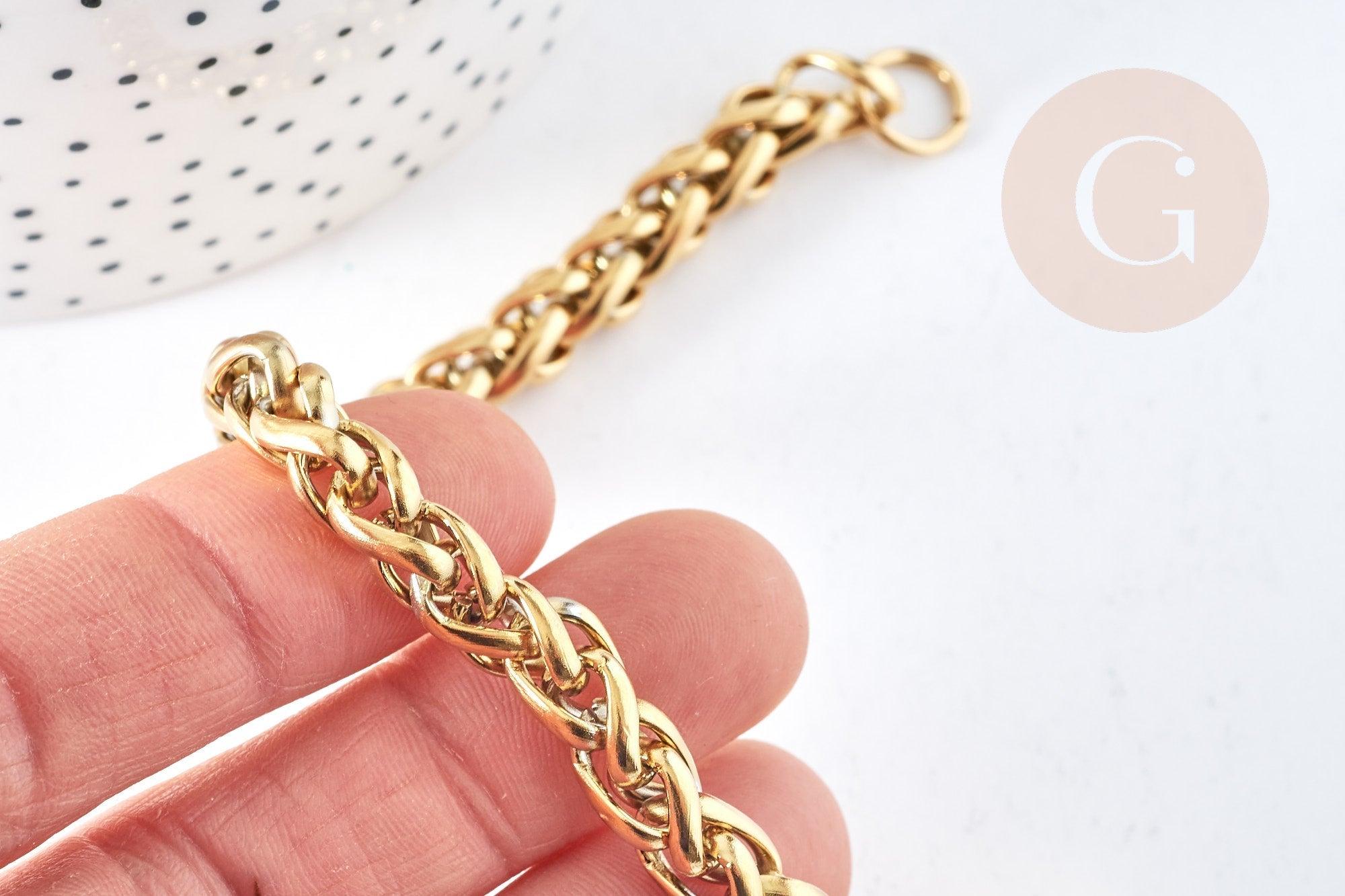 Bracelet très grosse maille acier 304 inoxydable doré 14k-20mm, x1 (G8711)