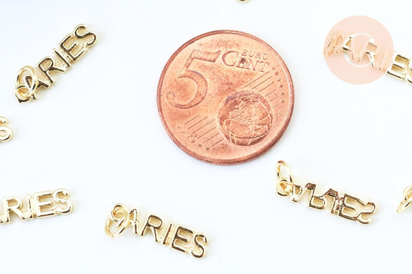 Breloque Bélier laiton doré 18k cristal,sans nickel,création bijoux astrologique, pendentif horoscope,16mm, x1 (G6049)