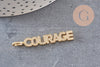 Breloque COURAGE laiton doré 18k cristal 40mm,Pendentif zircon pour création bijoux DIY, x1 (G6359)