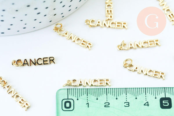 Breloque Cancer laiton doré 18k,sans nickel ,pendentif horoscope,22.5mm, x1 (G6042)