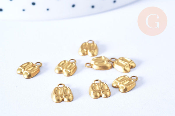 Breloque Chaussures ballerines laiton brut ~7mm, fournitures bijoux création bijoux, x 5 G6552