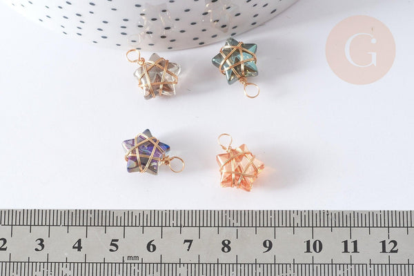 Breloque Etoile verre laiton doré couleur mixte 15~16mm, x1 (G8029)