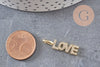 Breloque LOVE laiton doré 18k cristal 24mm,x1 (G3033)
