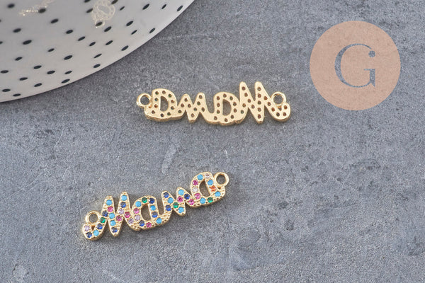 Breloque Mama laiton doré 18k cristal coloré,sans nickel,pendentif amour, Pendentif zircon,30mm x1 (G3475)
