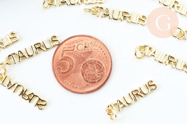 Breloque Taureau laiton doré 18k,sans nickel,création bijoux astrologique ,pendentif horoscope,20mm, x1 (G6043)