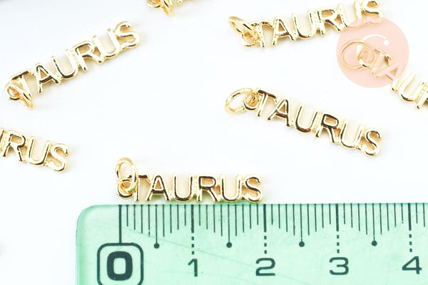 Breloque Taureau laiton doré 18k,sans nickel,création bijoux astrologique ,pendentif horoscope,20mm, x1 (G6043)