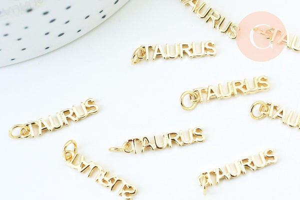 Breloque Taureau laiton doré 18k,sans nickel,création bijoux astrologique ,pendentif horoscope,20mm, x1 (G6043)