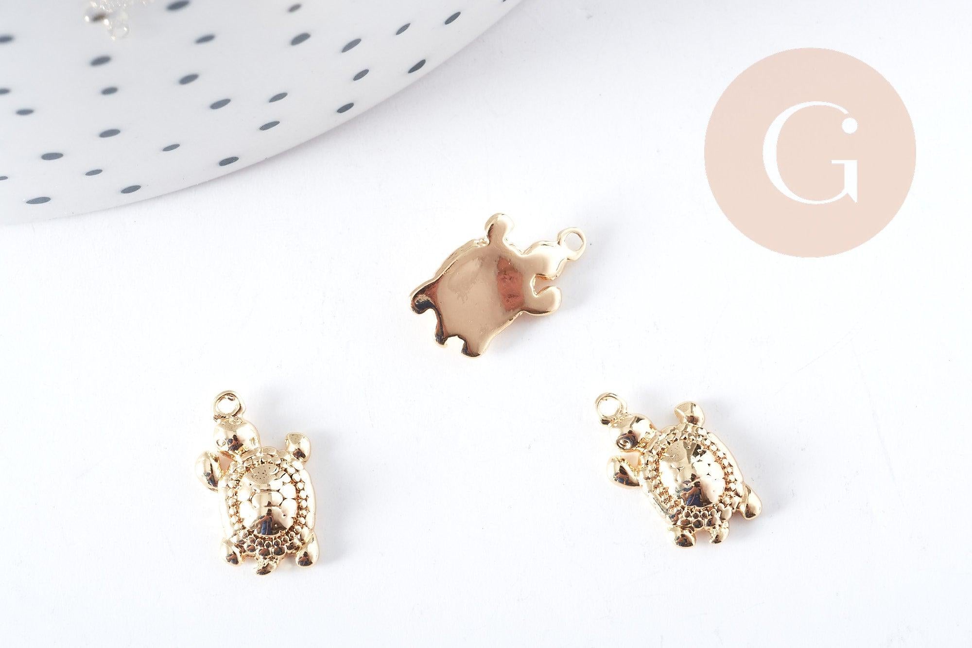 Breloque Tortue de mer laiton doré 14.5x9x3mm, x1 (G8961)