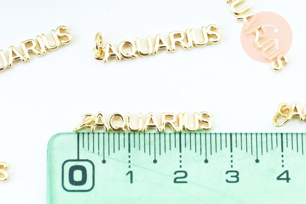 Breloque Verseau laiton doré 18k,sans nickel,création bijoux astrologique, pendentif horoscope,25.5mm, x1 (G6044)