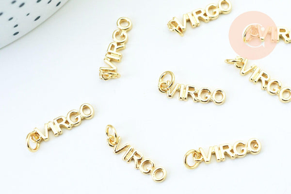 Breloque Vierge laiton doré 18k,sans nickel,création bijoux astrologique, pendentif horoscope,17mm, x1 (G6046)