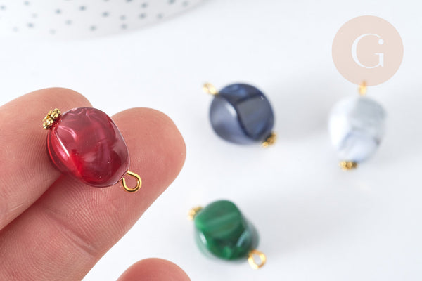 Breloque acrylique imitation pierre fer doré 22~23mm, pendentif bijoux acrylique, x1 (G7495)