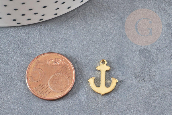 Breloque ancre acier 304 inoxydable doré 14k 12mm, x10 (G0728)