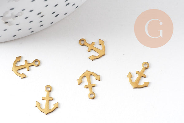 Breloque ancre laiton brut 12mm, x10 (G2011)