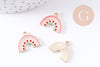 Breloque arc-en-ciel émail rose zamac doré 17.9mm, x2 (G10620)