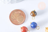 Breloque boule pierre naturelle laiton doré 13.5mm, fournitures pour création de bijoux, x1 (G7092)