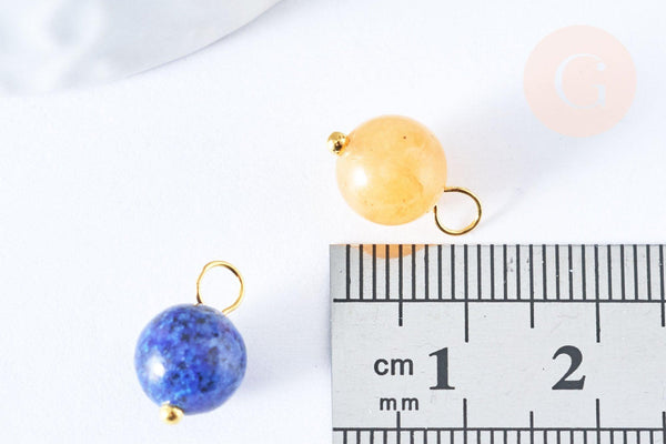 Breloque boule pierre naturelle laiton doré 13.5mm, fournitures pour création de bijoux, x1 (G7092)