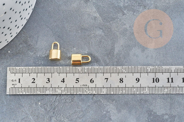 Breloque cadenas acier 304 doré 24K inoxydable 13.5mm,création bijoux amour x2 (G2876)