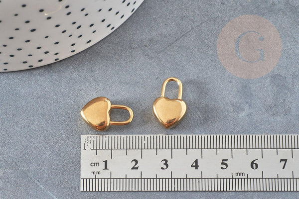Breloque cadenas coeur acier 304 inoxydable doré 20x15mm ,création bijoux coeur amour x1 G4911