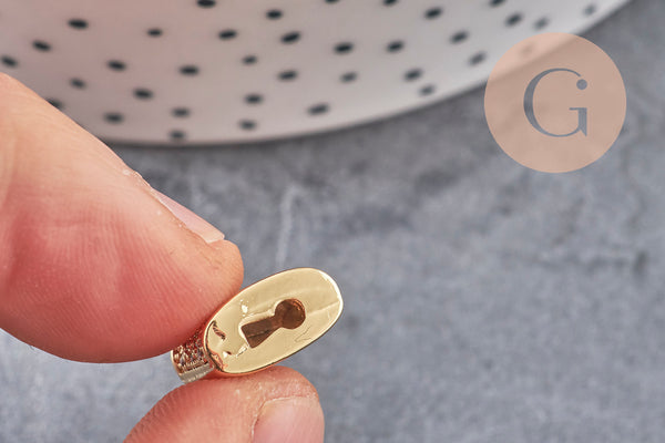 Breloque cadenas laiton doré 18k zircons 12.5mm, x1 (G2578)