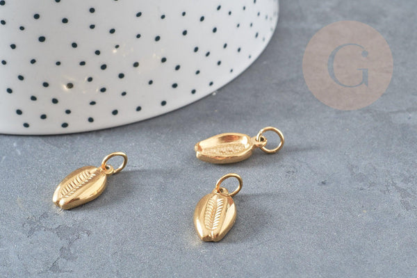 Breloque cauri acier 304 inoxydable doré PVD 18k 18.6mm, x1 (G2875)