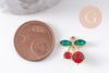 Breloque cerise zircons et zamac doré 16K, x2 (G10391)