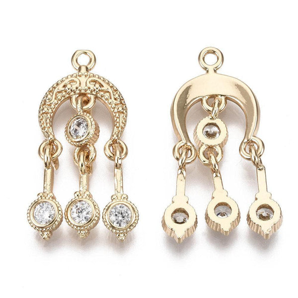 Breloque chandelier laiton doré 18k cristal,sans nickel,création boucles d'oreille zircon,25mm, x1 (G4220)