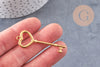 Breloque clef acier doré 18k 50mm, pendentif création bijoux amour en acier inoxydable, x1 G4915