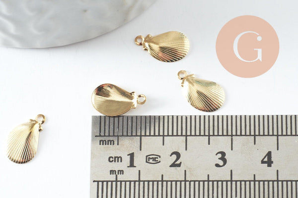 Breloque coquillage acier 304 inoxydable doré 12mm, x10 (G10187)