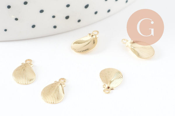 Breloque coquillage acier inoxydable doré 12mm, x10 (G0897)