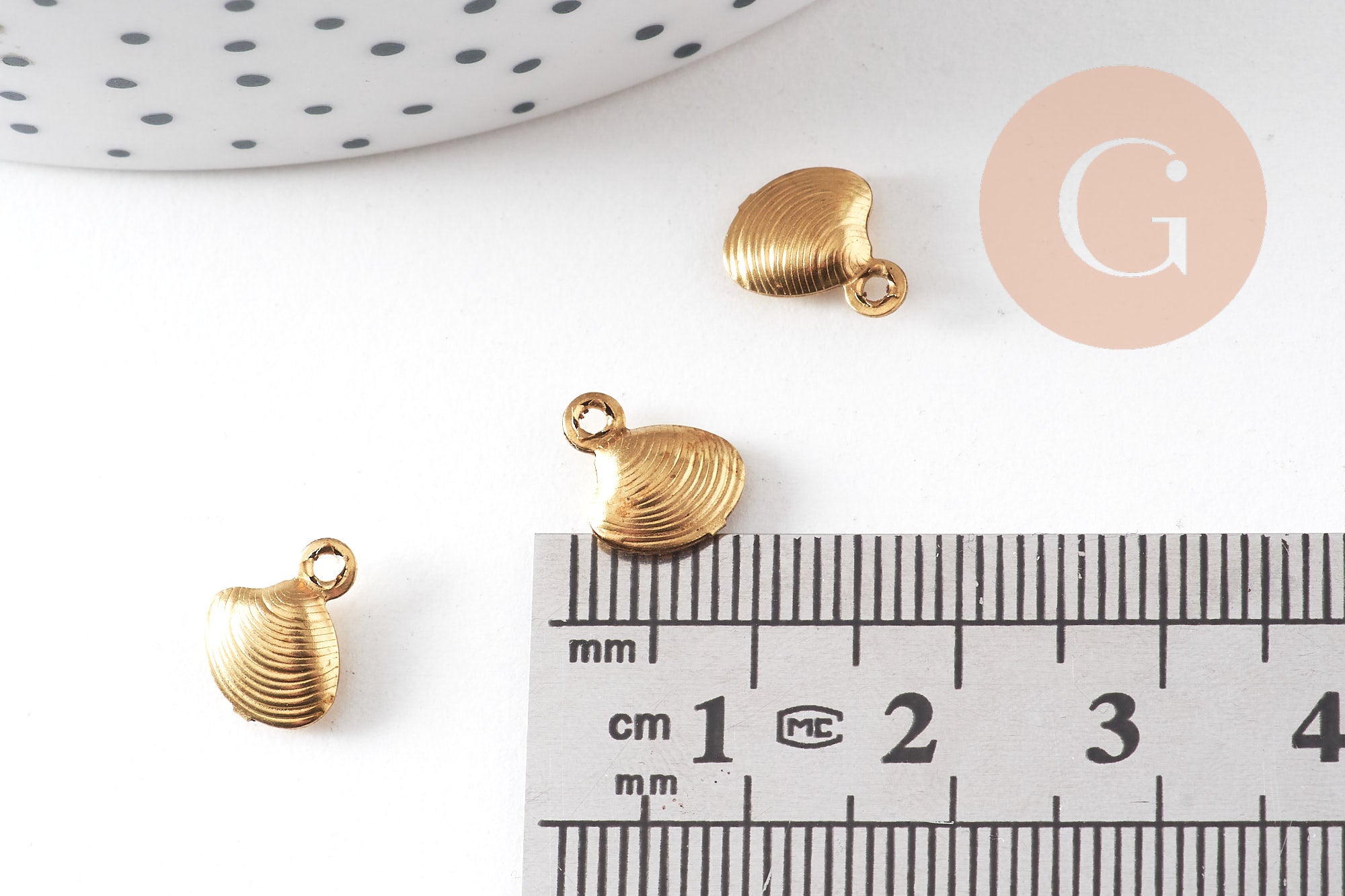 Breloque coquillage laiton, fournitures pour bijoux, breloques laiton brut ,pendentif bijoux,sans nickel, x 10, 8mm,G2559