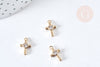 Breloque croix laiton doré 18k cristal 12.5mm,création bijoux pendentif religion, x1 (G8438)