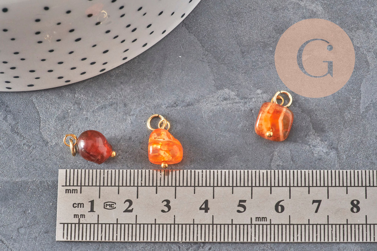 Breloque cube agate naturelle orange métal doré 18K 14.5mm, x1 (G11329)-Breloques et pendentifs-Gingerlily Perles