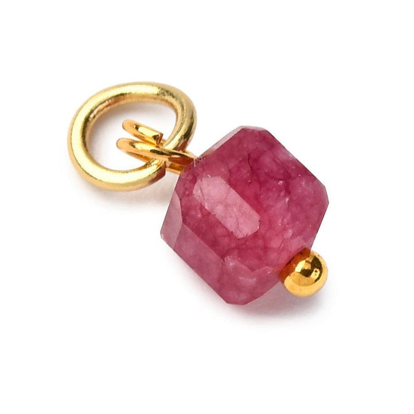 Breloque cube tourmaline naturelle acier 304 inoxydable doré 9mm, x1 (G11006)