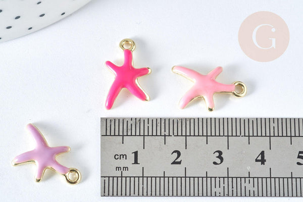 Breloque étoile de mer émail multicolore 17mm, x5 (G7420)