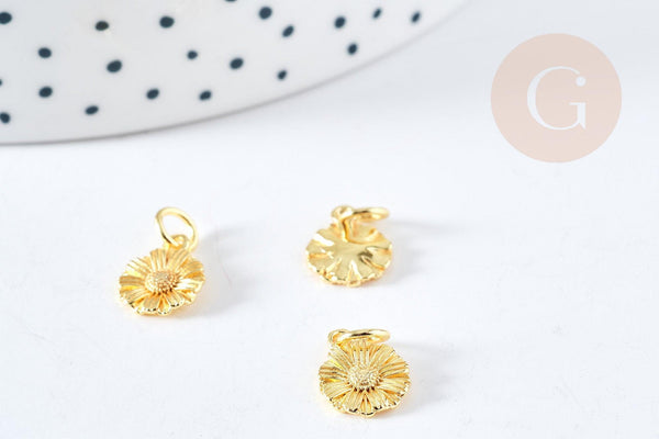 Breloque fleur tournesol laiton doré 18k 11mm, x1 (G8742)