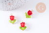 Breloque fleur tulipe verre rouge laiton doré 20mm, x5 (G10626)