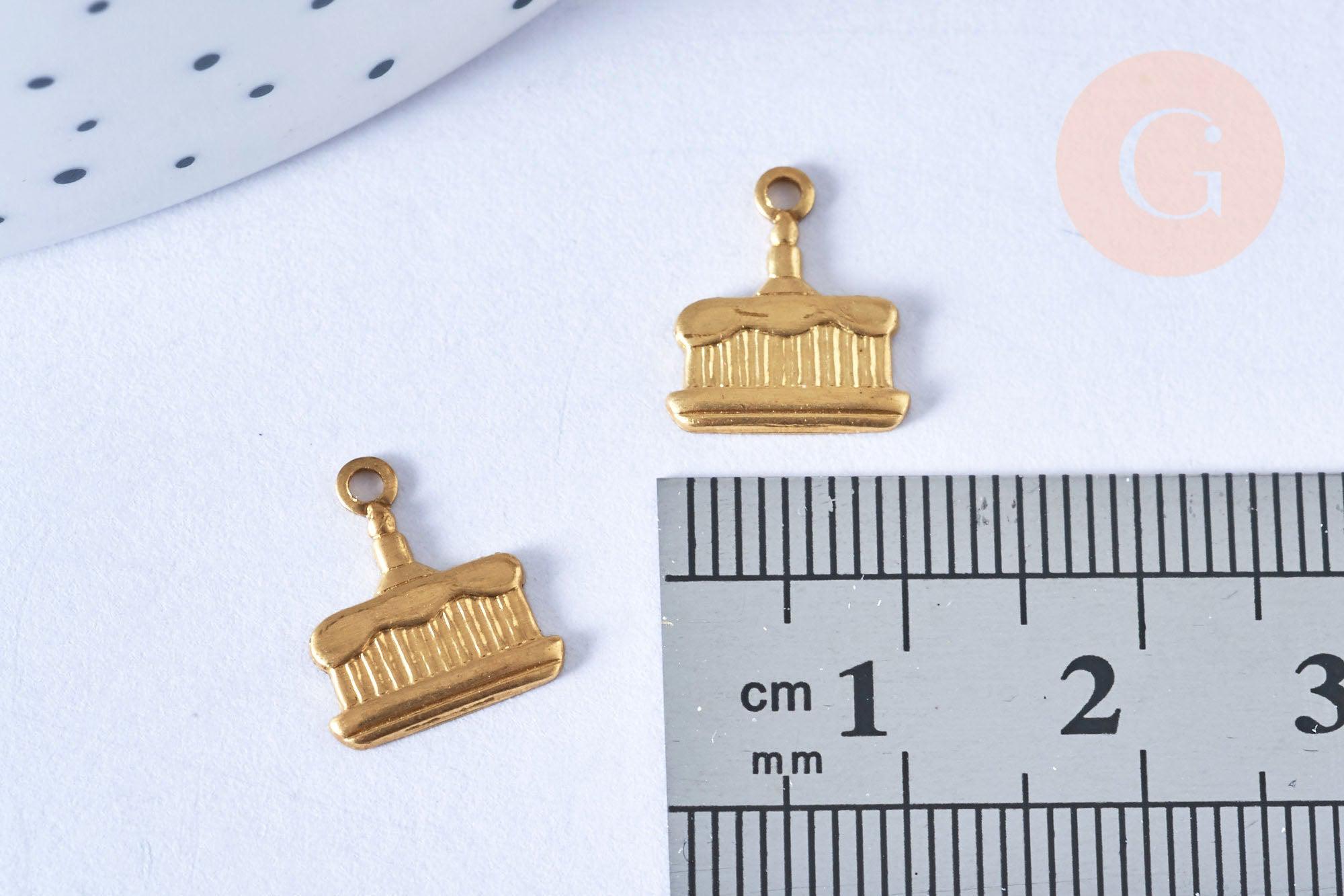 Breloque gâteau laiton brut 10mm, fournitures bijoux laiton brut , x 2 G6515