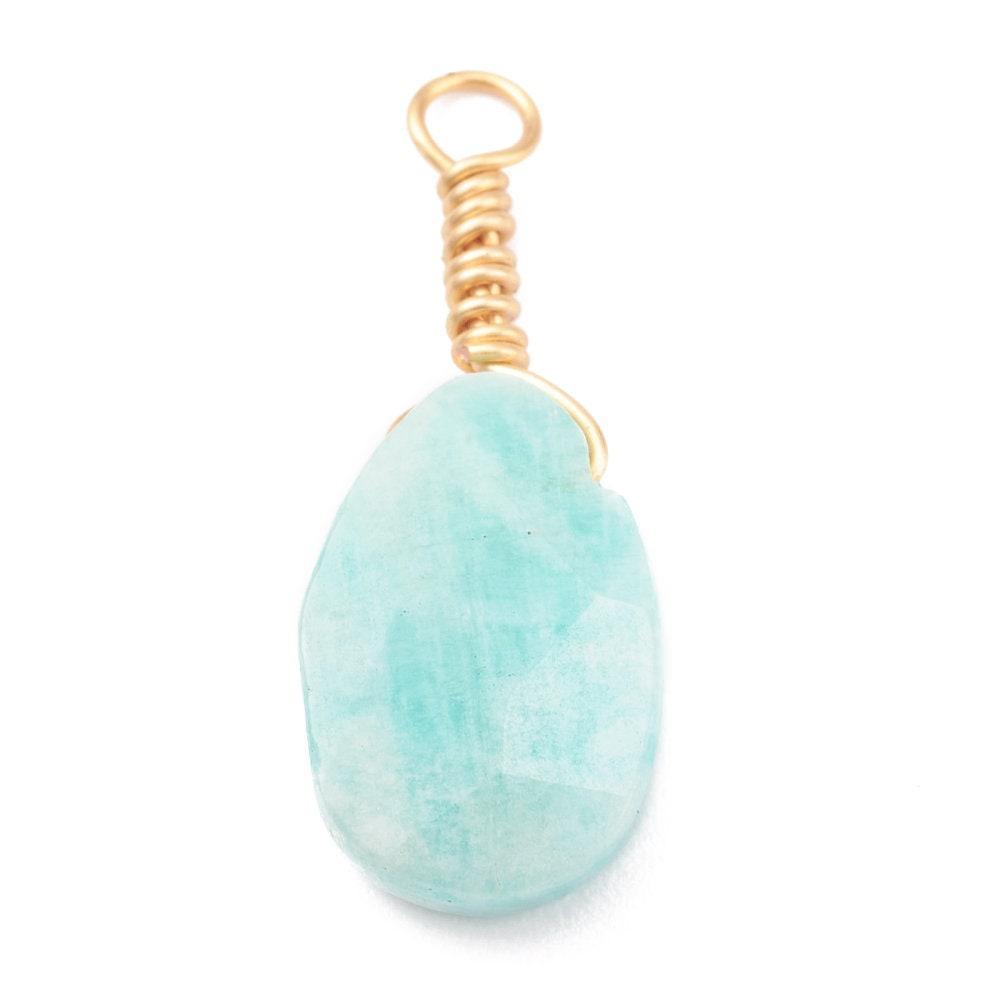 Breloque goutte amazonite naturelle facettes 21mm, x1 (G6235)