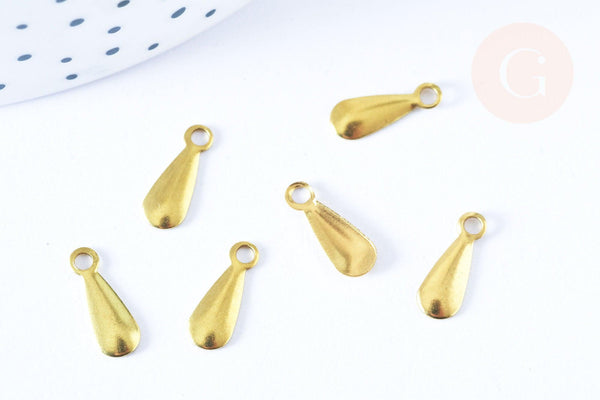 Breloque goutte laiton brut 11mm, fournitures bijoux laiton brut , x 2 (G6470)