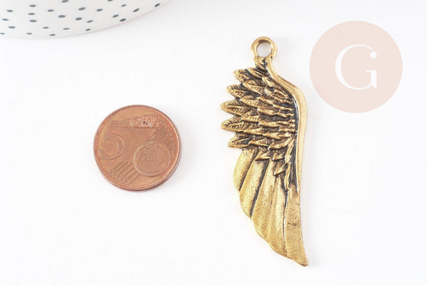 Breloque grande aile zamac doré 56mm,pendentif doré création bijoux x1 G2688