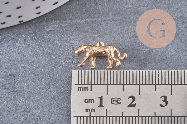 Breloque leopard laiton doré 18k cristal,sans nickel, pendentif panthère ,16mm x2 (G3567)